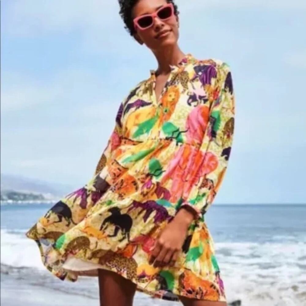 J. Crew Ratti Tiered Popover Dress in Safari Animals XS